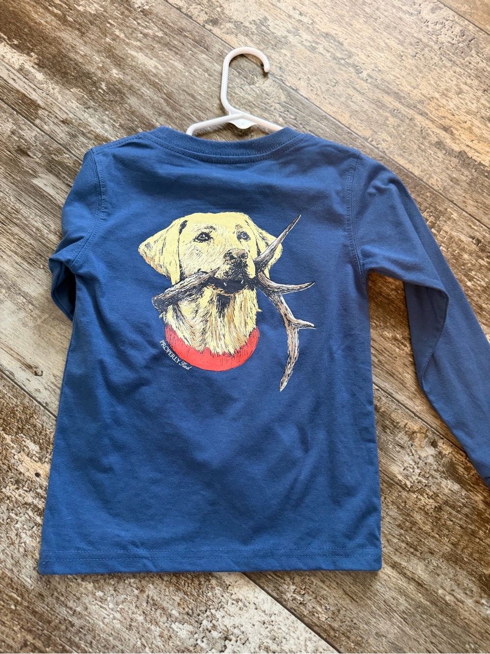 Kids Long Sleeve Tee with Yellow Dog Graphic - Blue